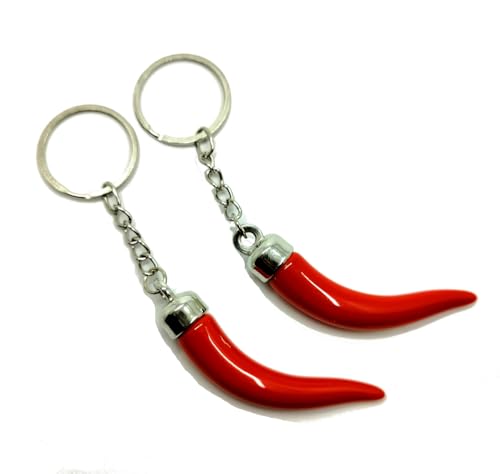 VLNET Schlüsselanhänger im Taschenformat mit Doppelring mit roten Hörnchen/Chilischoten. Scharamantischer Schlüsselanhänger und Glücksbringer, Unisex, Geschenkidee, silber / schwarz, S von VLNET