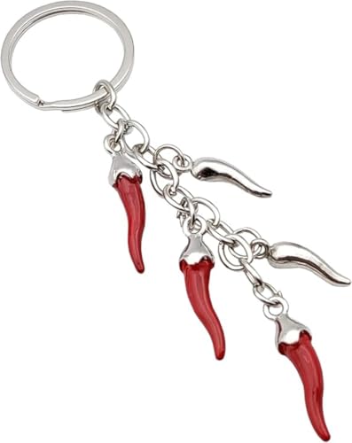 VLNET Schlüsselanhänger im Taschenformat mit Doppelring mit roten Hörnchen/Chilischoten. Scharamantischer Schlüsselanhänger und Glücksbringer, Unisex, Geschenkidee, silber / schwarz, S von VLNET