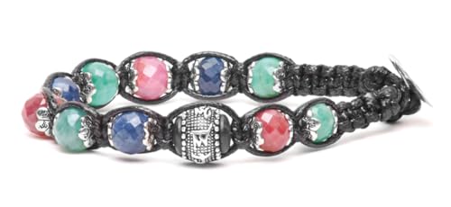 VLNET Tamashii Armband Gebetsrad Precious Edition mit Edelsteinen Rubin, Saphir und Smaragd, Taglia Unica, Sterling-Silber, Kein Edelstein von VLNET
