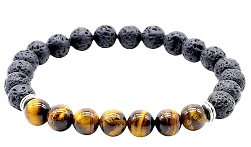 VLNET | elastisches Armband aus 8 mm Natursteinen | Tigerauge und Lavastein | Einheitsgröße verstellbar | Unisex von VLNET