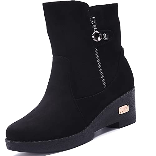 VLOOKST Damen Schneestiefel Keilabsatz Winterstiefel Warme Gefütterte Winterschuhe Rutschfest Stiefel Boots Schlupfstiefel Stiefeletten Schwarz Gr.38 von VLOOKST