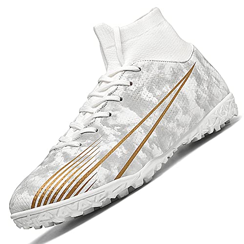 VLOOKST Fußballschuhe Herren High Top Trainingsschuhe Cleats Athletics Jugendliche Erwachsene Professionelle Fussballschuhe Outdoor Sport Football Schuhe Weiß EU 35 von VLOOKST