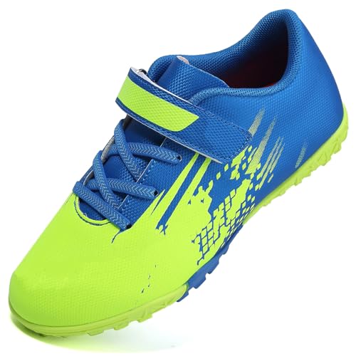 VLOOKST Fußballschuhe Jungen Kunstrasen Fussballschuhe Kinder Trainingsschuhe Mädchen Sneaker Sportschuhe Indoor Outdoor Turf Football Schuhe Unisex Grün Blau Gr.38 von VLOOKST
