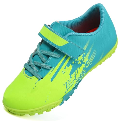 VLOOKST Fußballschuhe Jungen Kunstrasen Fussballschuhe Kinder Trainingsschuhe Mädchen Sneaker Sportschuhe Indoor Outdoor Turf Football Schuhe Unisex Grün Türkis Gr.34 von VLOOKST