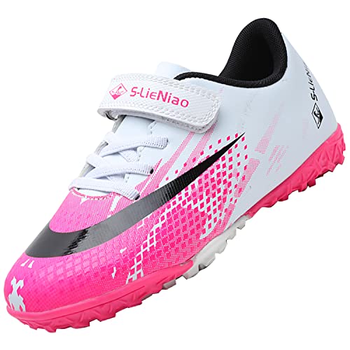 VLOOKST Fußballschuhe Jungen Kunstrasen Fussballschuhe Kinder Trainingsschuhe Mädchen Sneaker Sportschuhe Indoor Outdoor Turf Football Schuhe Unisex Weiß Rosa Gr.30 von VLOOKST