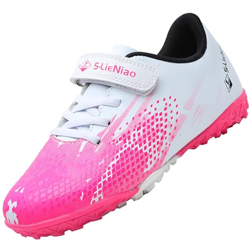 VLOOKST Fußballschuhe Jungen Kunstrasen Fussballschuhe Kinder Trainingsschuhe Mädchen Sneaker Sportschuhe Indoor Outdoor Turf Football Schuhe Unisex Weiß Rosa Gr.33 von VLOOKST