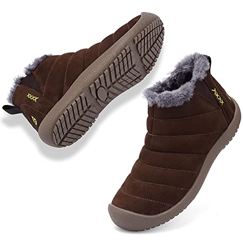 VLOOKST Herren Schneestiefel Wasserdicht Winterstiefel Winter Warm Gefüttert Outdoor Stiefelette Rutschfest Schlupfstiefel Niedrig Winterschuhe Hohe Hausschuhe Braun Größe 41 von VLOOKST