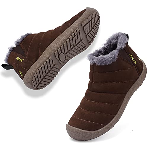 VLOOKST Herren Schneestiefel Wasserdicht Winterstiefel Winter Warm Gefüttert Outdoor Stiefelette Rutschfest Schlupfstiefel Niedrig Winterschuhe Hohe Hausschuhe Braun Größe 46 von VLOOKST