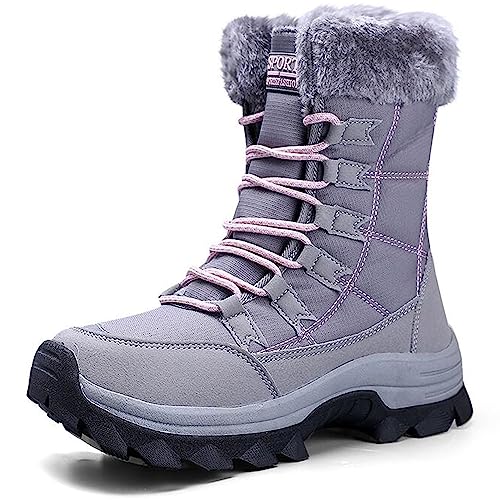 VLOOKST Schneestiefel Damen Winter Warm Gefüttert Outdoor Sneaker Sportschuhe Wasserdicht Trekkingstiefel Wanderstiefel Trekkingschuhe Wanderhalbschuhe Winterschuhe Walkingschuhe Grau Gr.38 von VLOOKST