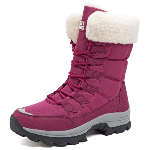 VLOOKST Schneestiefel Damen Winter Warm Gefüttert Outdoor Sneaker Sportschuhe Wasserdicht Trekkingstiefel Wanderstiefel Trekkingschuhe Wanderhalbschuhe Winterschuhe Walkingschuhe Lila Gr.39 von VLOOKST