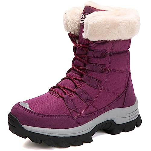 VLOOKST Schneestiefel Damen Winter Warm Gefüttert Outdoor Sneaker Sportschuhe Wasserdicht Trekkingstiefel Wanderstiefel Trekkingschuhe Wanderhalbschuhe Winterschuhe Walkingschuhe Lila Gr.41 von VLOOKST