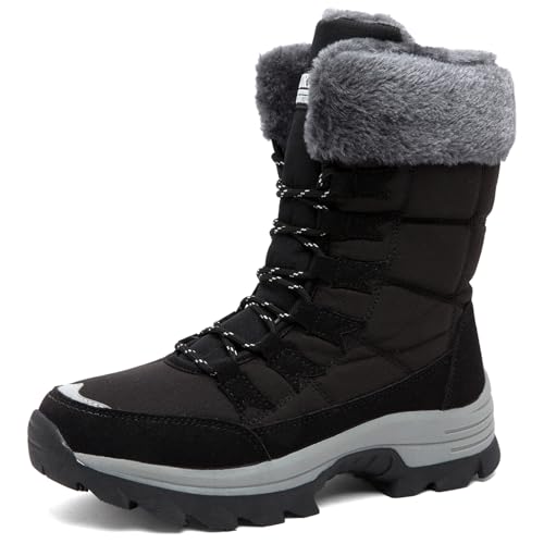 VLOOKST Schneestiefel Damen Winter Warm Gefüttert Outdoor Sneaker Sportschuhe Wasserdicht Trekkingstiefel Wanderstiefel Trekkingschuhe Wanderhalbschuhe Winterschuhe Walkingschuhe Schwarz Gr.42 von VLOOKST