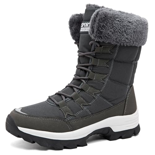 VLOOKST Schneestiefel Damen Winter Warm Gefüttert Outdoor Sneaker Sportschuhe Wasserdicht Trekkingstiefel Wanderstiefel Trekkingschuhe Wanderhalbschuhe Winterschuhe Walkingschuhe Schwarz Grau Gr.42 von VLOOKST
