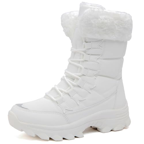 VLOOKST Schneestiefel Damen Winter Warm Gefüttert Outdoor Sneaker Sportschuhe Wasserdicht Trekkingstiefel Wanderstiefel Trekkingschuhe Wanderhalbschuhe Winterschuhe Walkingschuhe Weiß Gr.40 von VLOOKST