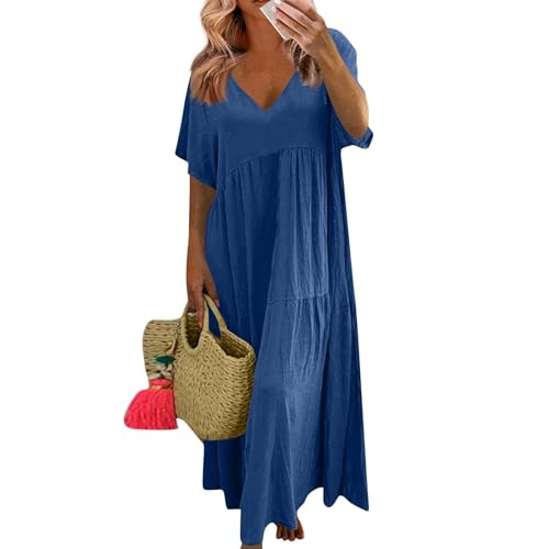 Sommerkleid Damen Baumwoll Leinen Kleid Kurzarm V-Ausschnitt Maxikleid Lang Kleid Elegant A-Linie Freizeitkleid Sommerkleider Damen Leicht Und Luftig Einfarbig Locker Strandkleid Sommerkleid Damen Baumwoll Leinen Kleid Kurzarm V-Ausschnitt Maxikleid Lang Kleid Elegant A-Linie Freizeitkleid Sommerkleider Damen Leicht Und Luftig Einfarbig Locker Strandkleid von VLOYSR