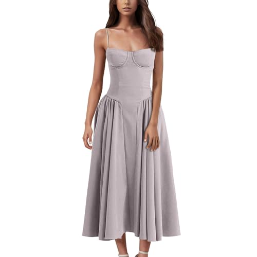 VLOYSR Damen Korsett Kleid Quadratischer Ausschnitt Spaghettiträger Sommer Boho Sonnenkleid Kleid Hochzeit Lässig Schlitz Bustier Kleider von VLOYSR
