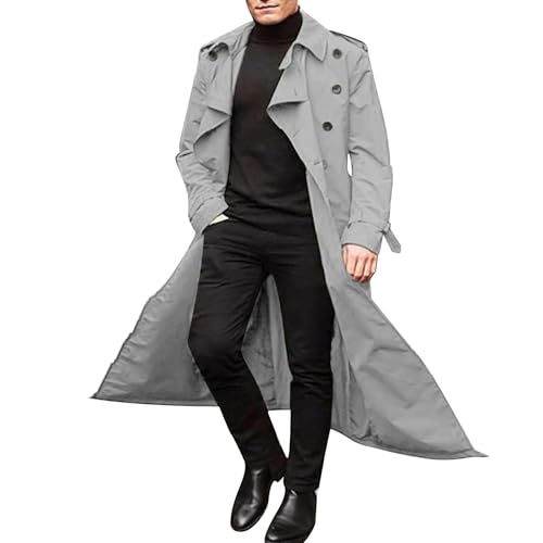 VLOYSR Trenchcoat Herren Man's Double Breasted Trench Coat Gürtel Oversized Casual Windbreaker Lapel Long Jacket Overcoat von VLOYSR