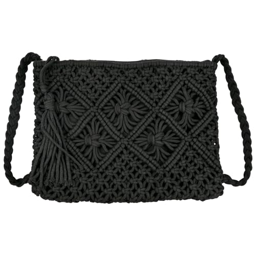 VLYX Handgewebte Damen-Umhängetasche, Sommer-Strandtasche aus Stroh, Reißverschluss-Design, Mehrzweck-Tasche für Strand, Reisen und den täglichen Gebrauch – Schwarz von VLYX