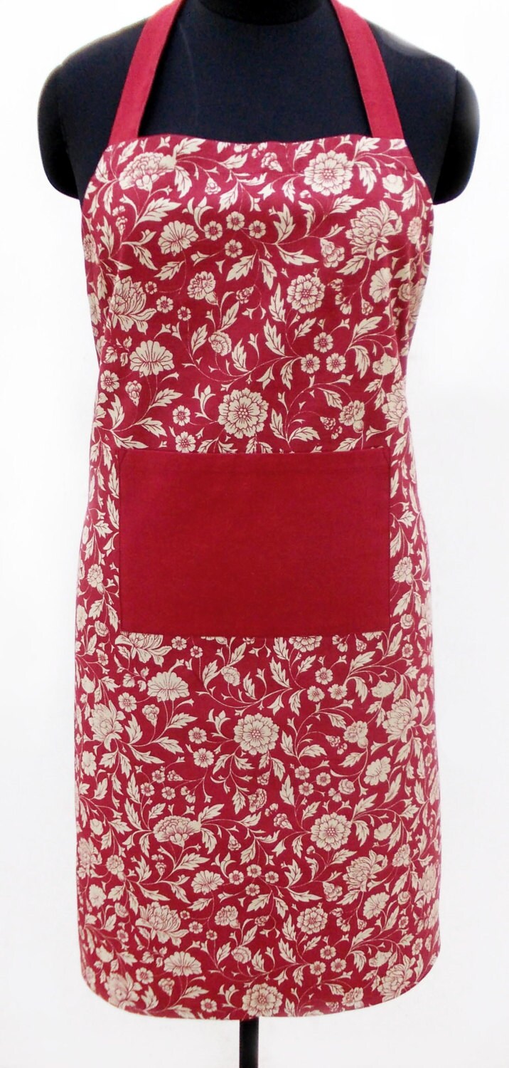 Marsala-Farbe Schürze, Blumendruck, Dunkelrot, Küchenaccessoire, 100% Baumwolle, Größe 27 "x 35" von VLiving