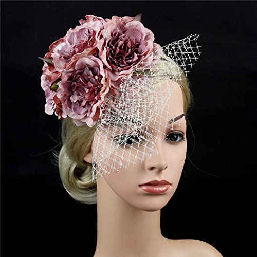 Braut Blume Stirnband mit Schleier, Hochzeit Floral Fascinator Hut Künstliche Blume Haarband Kopfbedeckung Für Frauen Mädchen von VMAKBUWIS