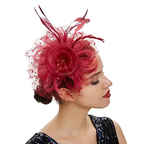 Damen Fascinators Feder Blume Kopfschmuck Hut Haar Stirnband Hochzeit Party Blume Stirnband Haarnadel Zubehör von VMAKBUWIS