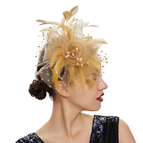 Damen Fascinators Feder Blume Kopfschmuck Hut Haar Stirnband Hochzeit Party Blume Stirnband Haarnadel Zubehör von VMAKBUWIS