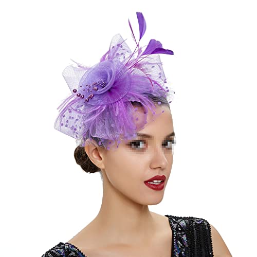 Damen Fascinators Feder Blume Kopfschmuck Hut Haar Stirnband Hochzeit Party Blume Stirnband Haarnadel Zubehör von VMAKBUWIS