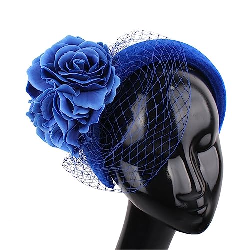 Mode Blau Headwear Für Braut Mesh Blume Fascinatoren Haar Zubehör Kopfschmuck Prinzessin Frauen Haarband von VMAKBUWIS