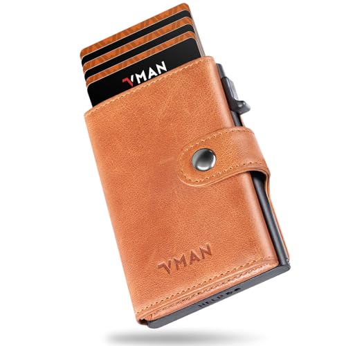 VMAN Echtleder Slim Wallet mit Münzfach | Smart Wallet aus Vollnarbenleder | Geldbörse Herren RFID-Schutz | Portmonee Geldbeutel | Kartenetui Kreditkartenetui für 10+ Karten | Kastanienbraun von VMAN