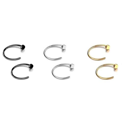 VMDVBNA Nasenring 2/5/6/10 Stück Fake Nasenringe for Damen und Herren, 316 Edelstahl Clip On Lippenringe Labret Ring Nasenpiercing Schmuck(H8-6pcs-3 colour,18G-1.0mm-10mm) von VMDVBNA