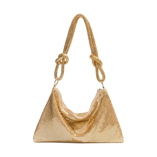 VMDVBNA Pailletten Tasche Griff Weiche Pailletten Abend Clutch Tasche for Frauen Glänzende Dinner-Party Hochzeit Geldbörsen Handtasche Designer Weibliche Unterarm Schulter Tasche(Gold) von VMDVBNA