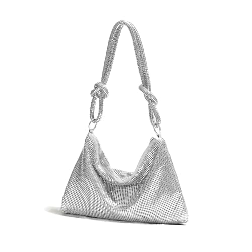 VMDVBNA Pailletten Tasche Griff Weiche Pailletten Abend Clutch Tasche for Frauen Glänzende Dinner-Party Hochzeit Geldbörsen Handtasche Designer Weibliche Unterarm Schulter Tasche(Silver) von VMDVBNA