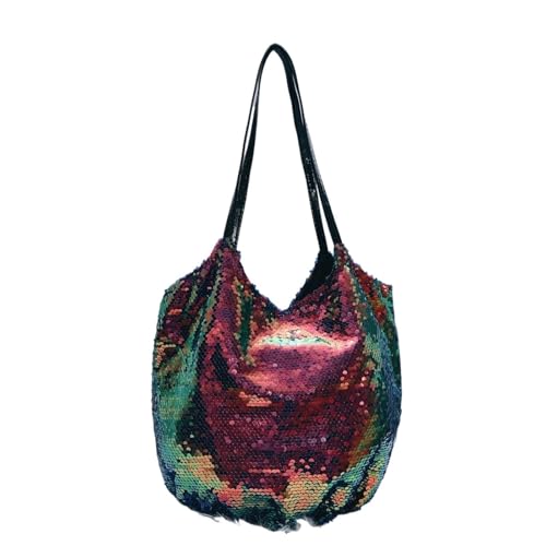 VMDVBNA Pailletten Tasche Pailletten-Handtaschen, Handtaschen-Version von One-Shoulder-Diagonal-Handtaschen, einfache Stofftaschen, Damentaschen mit großer Kapazität(Rainbow) von VMDVBNA
