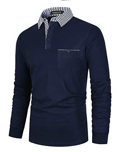 Poloshirts Herren Langarm Baumwolle Klassisches Streifen-Golf-T-Shirt M-3XL,Blau,XXL von VMSUCIJ