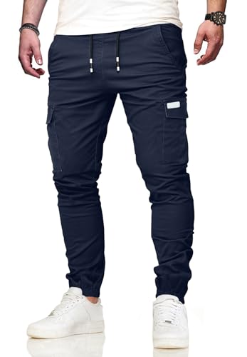 VMSUCIJ Cargohose Herren Arbeitshose mit 6 Taschen Jogginghose Hosen Herren Baumwolle Lang Chino Hose für Alltag Freizeit Outdoor Bund-und Beinbündchen,Blau 04,XXL von VMSUCIJ