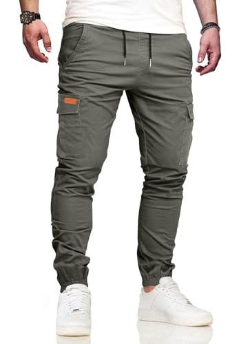 VMSUCIJ Cargohose Herren Arbeitshose mit 6 Taschen Jogginghose Hosen Herren Baumwolle Lang Chino Hose für Alltag Freizeit Outdoor Bund-und Beinbündchen,Grau 05,XL von VMSUCIJ