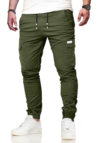 VMSUCIJ Cargohose Herren Arbeitshose mit 6 Taschen Jogginghose Hosen Herren Baumwolle Lang Chino Hose für Alltag Freizeit Outdoor Bund-und Beinbündchen,Grün 04,XL von VMSUCIJ