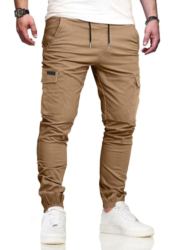 VMSUCIJ Cargohose Herren Arbeitshose mit 6 Taschen Jogginghose Hosen Herren Baumwolle Lang Chino Hose für Alltag Freizeit Outdoor Bund-und Beinbündchen,Khaki 05,S von VMSUCIJ