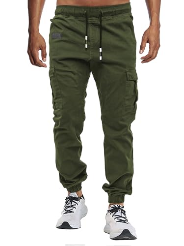 VMSUCIJ Herren Hose Chino Cargo Hose Jogginghose Baumwolle Casual Jogger Männer Modern Sport Jogginghosen für Herren Sweatpants mit elastischem Bund und Kordelzug und Taschen,Armeegrün 02,S von VMSUCIJ