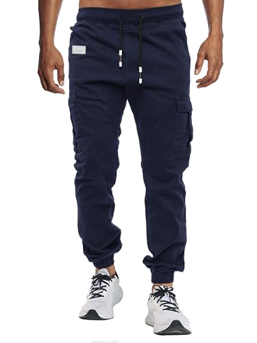 VMSUCIJ Herren Hose Chino Cargo Hose Jogginghose Baumwolle Casual Jogger Männer Modern Sport Jogginghosen für Herren Sweatpants mit elastischem Bund und Kordelzug und Taschen,Blau 02,M von VMSUCIJ