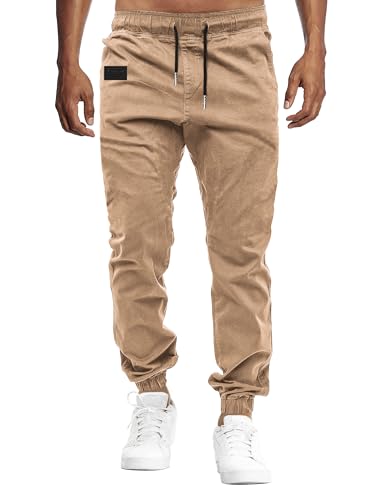 VMSUCIJ Herren Hose Chino Cargo Hose Jogginghose Baumwolle Casual Jogger Männer Modern Sport Jogginghosen für Herren Sweatpants mit elastischem Bund und Kordelzug und Taschen,Khaki 01,XXL von VMSUCIJ