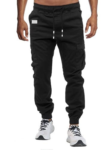 VMSUCIJ Herren Hose Chino Cargo Hose Jogginghose Baumwolle Casual Jogger Männer Modern Sport Jogginghosen für Herren Sweatpants mit elastischem Bund und Kordelzug und Taschen,Schwarz 02,XL von VMSUCIJ