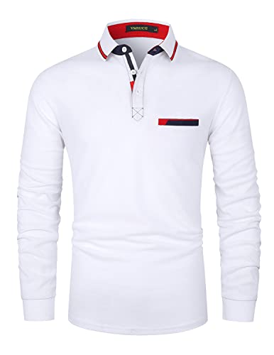 VMSUCIJ Poloshirt Herren Langarm Baumwolle Regular Slim Fit Plaid Denim Golf Polohemd M-3XL,Weiß 38,3XL von VMSUCIJ