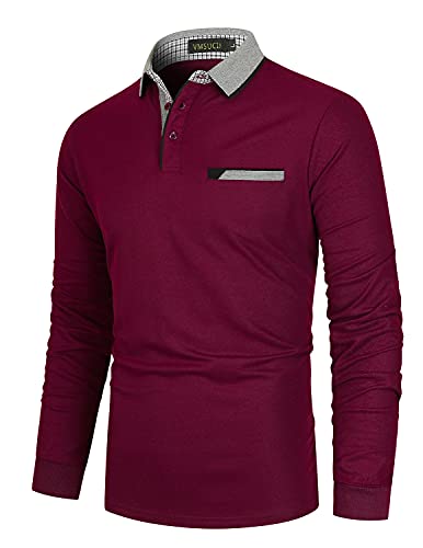 VMSUCIJ Herren Poloshirt Langarm Polohemd Basic Polo Shirts Männer Slim Fit Golf T-Shirt,Rot,XL von VMSUCIJ