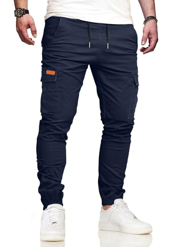 VMSUCIJ Cargohose Herren Arbeitshose mit 6 Taschen Jogginghose Hosen Herren Baumwolle Lang Chino Hose für Alltag Freizeit Outdoor Bund-und Beinbündchen,Blau 05,S von VMSUCIJ