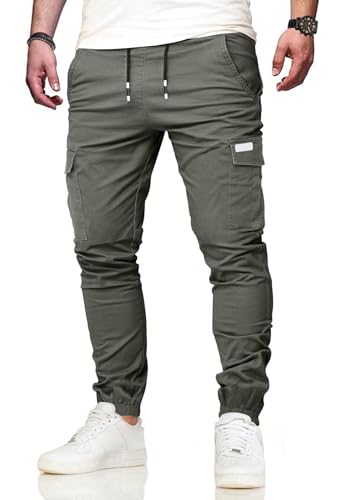 VMSUCIJ Cargohose Herren Arbeitshose mit 6 Taschen Jogginghose Hosen Herren Baumwolle Lang Chino Hose für Alltag Freizeit Outdoor Bund-und Beinbündchen,Grau 04,L von VMSUCIJ