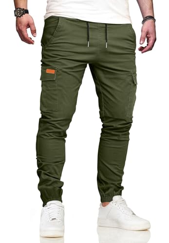 VMSUCIJ Cargohose Herren Arbeitshose mit 6 Taschen Jogginghose Hosen Herren Baumwolle Lang Chino Hose für Alltag Freizeit Outdoor Bund-und Beinbündchen,Grün 05,M von VMSUCIJ