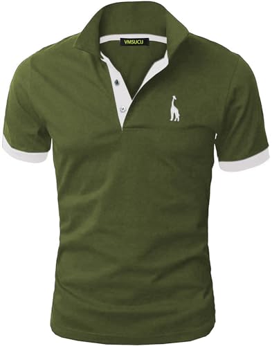 VMSUCIJ Poloshirt Herren Kurzarm,100% Baumwolle,Giraffe Stickerei,Bequeme und Atmungsaktive Polo Shirts Männer,Golf T-Shirt Casual Tops,Armeegrün 07,L von VMSUCIJ