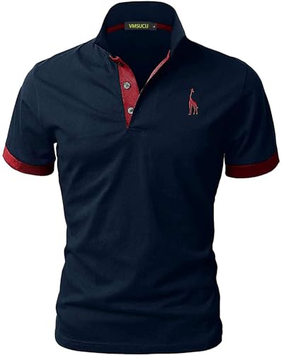 VMSUCIJ Poloshirt Herren Kurzarm,100% Baumwolle,Giraffe Stickerei,Bequeme und Atmungsaktive Polo Shirts Männer,Golf T-Shirt Casual Tops,Blau+Rot 07,XL von VMSUCIJ