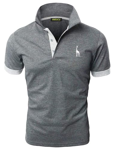 VMSUCIJ Poloshirt Herren Kurzarm,100% Baumwolle,Giraffe Stickerei,Bequeme und Atmungsaktive Polo Shirts Männer,Golf T-Shirt Casual Tops,Grau 07,L von VMSUCIJ